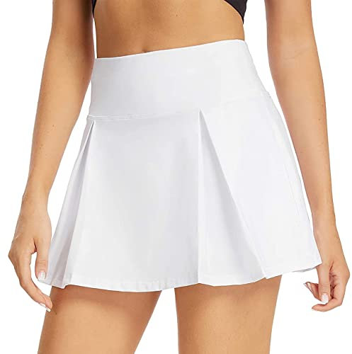 BKEPDY Damen Tennisrock Hohe Taille Atmungsaktiv und Bequem Tennis Skort mit Unterteil A Linien Form Anti Peinlichkeit für Tennis Golf Wandern Fitness und Laufen