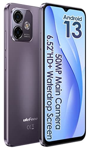 Ulefone Android 13 Handy ohne Vertrag Note 16 PRO, Bis Zu 16GB RAM+128GB ROM, 50MP Kamera, DUAL SIM-Smartphone, 6,52'' HD+ Bildschirm, 4400mAh Akku, Fingerabdruck+Gesichtsentsperrung GPS Lila