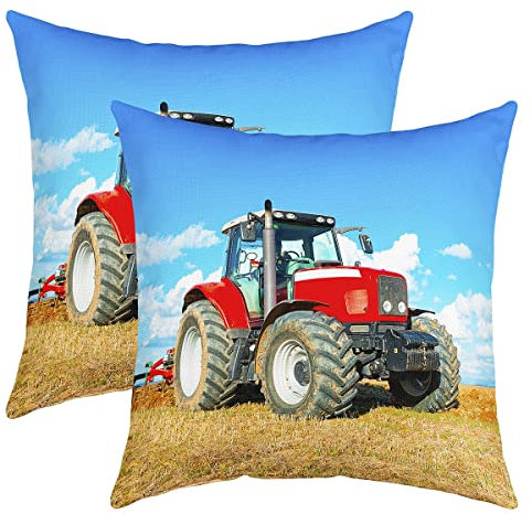 Traktor Kissenbezüge 45x45cm Bauernhaus Feld Traktor Kissenbezug mit Reißverschluss für Sofa Schlafzimmer Wohnzimmer Auto Muster Kopfkissenbezug Sofakissen Mikrofaser Couchkissen