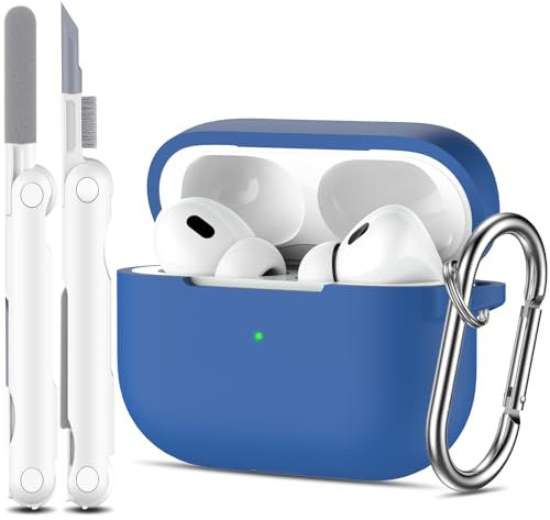 R-fun Kompatibel mit AirPods Pro 2nd/1st Generation Case Cover mit Reinigungsset, Vollschutzsilikon für Apple AirPods Pro 2023/2022/2019 Ladecase[LED anteriore visibile],Blau
