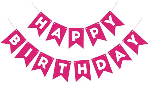 Hot Pink Happy Birthday Banner Geburtstagsschild für Hintergrund Happy Birthday Dekorationen für Frauen Mädchen Kinder Geburtstag Party Wand Tür Girlande Wimpelkette Banner Hot Pink Party Supplies