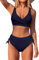 Beachsissi Damen Cross Back Badeanzüge Leopard Twist Front Bademode Kordelzug Side Bikini Sets, Mitternachtsblau, L
