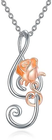 YAFEINI Musiker Geschenke Silber 925 Rose Kette Notenschlüssel Anhänger Halskette Musik Schmuck Damen