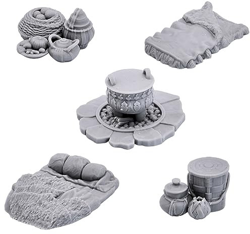 Camp Site Furnishing Set Scatter Terrain Scenery for Tabletop Wargaming 28mm Miniatures Role Playing Games Figures