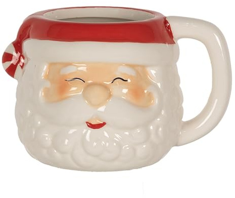 Clayre & Eef Tasse Weihnachtsmann 450 ml Weiß Rot Keramik Teebecher