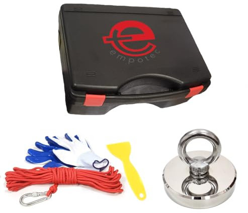 EMPOTEC Magnet-Set E200, 250 kg, zum Auffangen von Metallen, Metalldetektor, Magnet, Seil, Handschuhe Spachtel