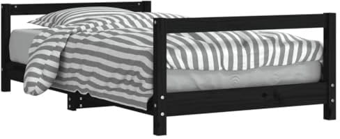 vidaXL Kinderbett, Kinder Bettgestell mit robusten Latten, Hausbett für Kleinkinder ab 4 Jahren, Einzelbett Kinder Jugendbett Holzbett, Schwarz 80x160 cm Massivholz Kiefer