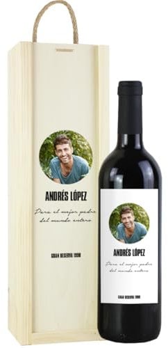 Genérico Botella de Vino Personalizada Caja Regalo Pareja Amigo Amiga Novio Novia San Valentín Cumpleaños (Tinto Rioja, Solo Botella)