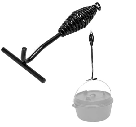 Camp Dutch Oven Lid Lifter, 10.2in Cast Iron Dutch Oven Lid Lifter with Spiral Bail Handle Portable Fire Pot Lid Lifter Soup Pot Lifter for Outdoor Hiking