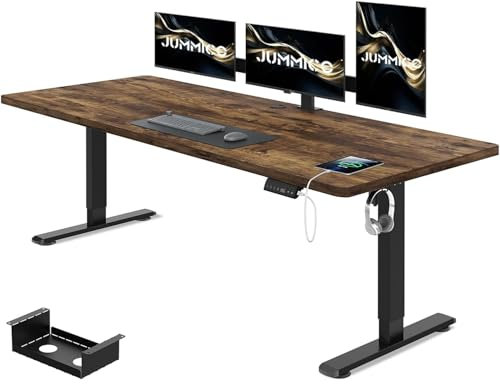 JUMMICO Höhenverstellbarer Schreibtisch 180 x 80 cm mit Kabelwanne, Höhenverstellbar Elektrisch Stehpult mit USB-Buchse, Computertisch, Ergonomischer Steh-Sitz Tisch, Bürotisch, Vintage-Braun
