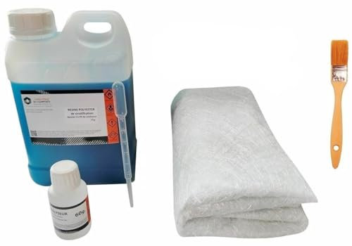 Kit de Résine Polyester 2kg avec 60g de Catalyseur, 2m² de Mat de Verre 300g - Inclus Pinceau et Pipette - Idéal pour Projets de Réparation et Créations DIY de La Boutique du Composite
