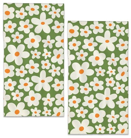BIGXIUKA Handtücher im Retro-Stil der 70er-Jahre, 50er-Jahre-Stil, 71,1 x 35,6 cm, weißes Gänseblümchen, Badezimmer-Handtuch, weich, saugfähig, Küche, Hotel, Spa, Waschküche, Fitnessstudio,