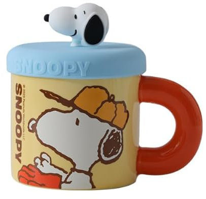 Newhope S-noopy tazza ceramica colazione, capacità giallo 360ml, tazza di acqua potabile ufficio tazza di acqua ceramica con coperchio per le donne