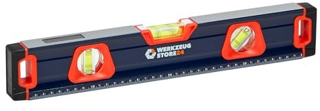 WS24 Wasserwage 40cm aus Aluminium mit Magnetfunktion, 3 Libellen, robuste Endkappen aus Gummi - Horizontal-, Vertikal-, Winkel- Libelle