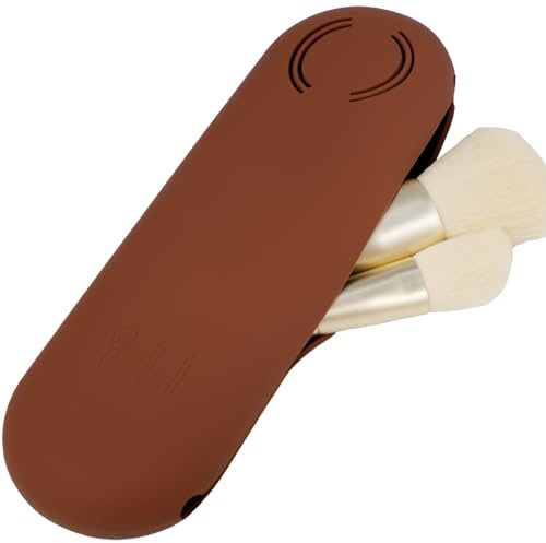 Makeup Brush Holder Silicone Makeup Brush Bag Magnetic Cosmetic Bag Portable Travel Makeup Pouch Soft Brush Organizer Small Brush Case Compact Brush Organizer Travel Essentials Easy to Clean (Brown),