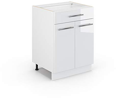 Vicco Meuble de Rangement de Salle de Bain Fame-Line, Blanc Haute Brillance/Blanc, 60 x 81.6 cm avec tiroir, sans Plan de Travail