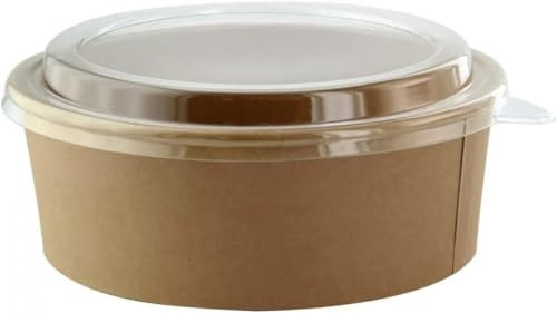 We Can Source It Ltd Disposable Round Kraft Paper Bowls Salad & Deli Takeaway Streetfood - 100 x 1300ml with Lids
