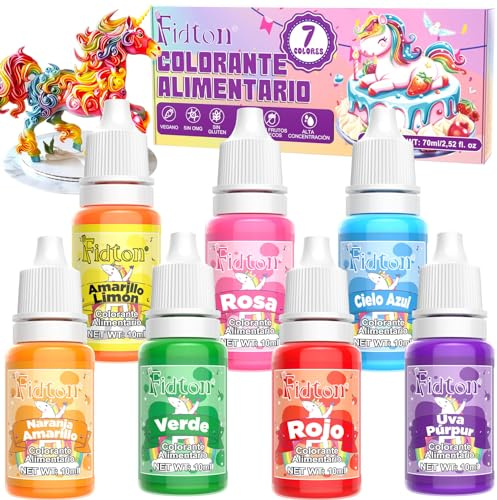 Colorante Alimentario - 7 Colores x 10 ML de Colorantes Alimentarios Reposteria, Set de Colorante Alimenticio para Fondant Colores, Colorante Rojo para Red Velvet, Colorante Alimentario Gel para Donut