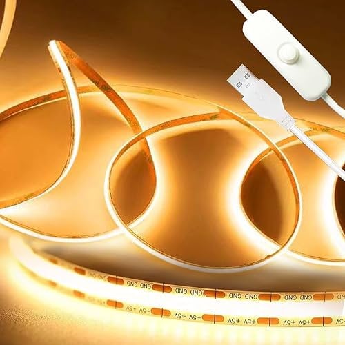 WNSNOU USB 5V LED-Lichtleiste Warmweiß 3000K 1M, Dimmen TV-LED-Beleuchtung 320LED mit Schalter COB-LED-Lichtleiste CRI90+ Flexible LED-Lichtleiste für Schlafzimmer, Heim-DIY-Beleuchtung