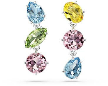Swarovski Orecchini pendenti Gema, Design asimmetrico, Taglio misto, Multicolore, Placcato rodio