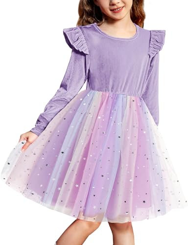 Arshiner Mädchen Kleider Samt Kleinkind Festkleider Herbst Winter Tüllkleid Hochzeit Partykleid Schuleinführung Kinderkleid Abendkleid Rosa Geburtstagskleid mit Pailletten 4-5 Jahre