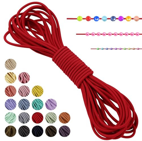 LEREATI Hilo Elastico para Pulseras, Cuerda Elástica 2mm x 5m Hilo Nylon Pulseras Goma Elastica para Pulseras, Collar, Joyería, Cintas el Pelo, Costura (Rojo)