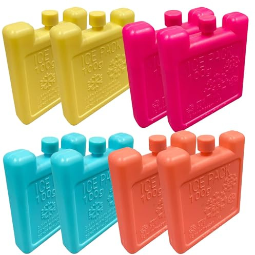 Cool Bag Small Reusable Freezer Blocks Ice Brick Pack Cold Chilled Cooler Picnic Camping Travel 8cmx7cmx1.5cm 4pk (Mixed 8pk)
