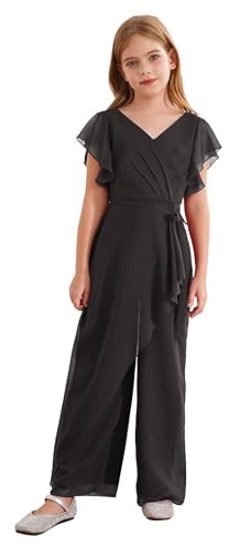 MSemis Salopette Bambine e Ragazze Tuta Intera Lunga Estiva per Cerimonia Matrimonio Partito Jumpsuit Elegante Romper Tutine Abito Formale da Festa di Compleanno Cocktail Nero 11-12 Anni