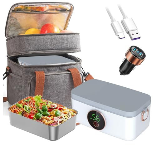 UKLULUAMZ Heated Lunch Box Rechargeable and Cordless,Electric Lunch Box Food Heater,Battery Powered Electric Lunch Box