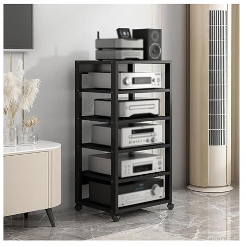 DONGSHUAI 4/5/6/7 Tier Media Stand Component Stereo Rack, Home Office Theater Kitchen Video Tower Equipment Record Player Receiver Storage Unit, Game Console Entertainment Center Shelf,Black,6 tier