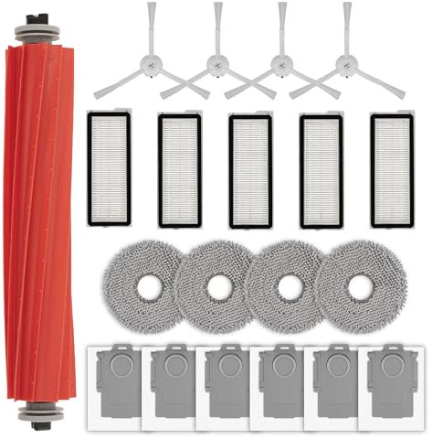 (20 Pack) QRevo S Replacement Parts Compatible with Roborock Qrevo S, Qrevo Pro, Qrevo MaxV, QRevo Plus Robot Vacuum, 1 Roller Brush, 4 White Side Brushes, 6 Dust Bags, 5 HEPA Filters, 4 Mop Pads