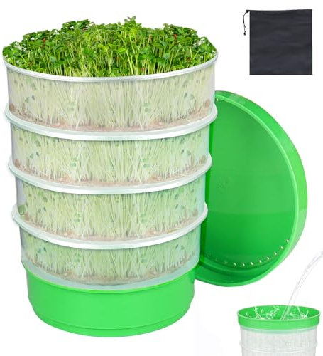 Nomanak Seed Sprouting Kit - 4-Tier Stackable Seed Sprouter Trays with Drain Holes and Drain Tray, Micro Greens Growing Trays Kit, Soil-Free Sprouter Tray for Beans Alfalfa Seeds