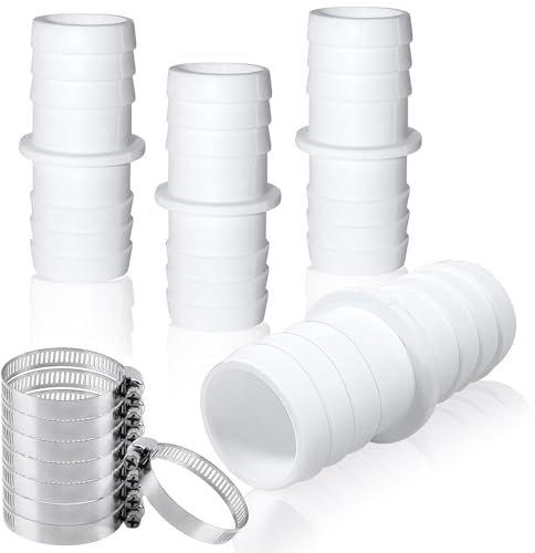 4 Pièces Adaptateur Tuyau Piscine, Raccord Tuyau Piscine avec 8 Colliers de Serrage, Adaptateur de Tuyau Double Ø 32 mm vers 38 mm, raccordement pour tuyaux de piscine, pour Piscines, Jardins (32mm)