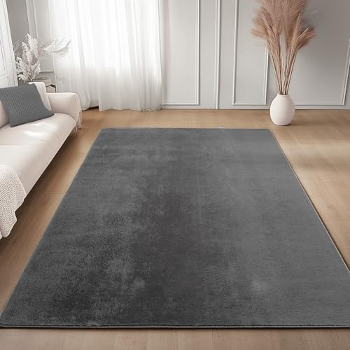 Carpettex Läufer Teppich Grau 60x100 cm- Kurzflor Teppich Waschbar, weich & rutschfest, modernes einfarbiges Design für Schlafzimmer, Küche & Flur
