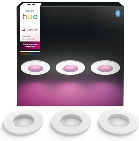 Philips Hue White & Color Ambiance Xamento recessed spotlights 3 Pack, dimmable Bathroom Lights for Hue Lighting System with 16 Million Colours, Intelligent Light Control via Voice and app, White
