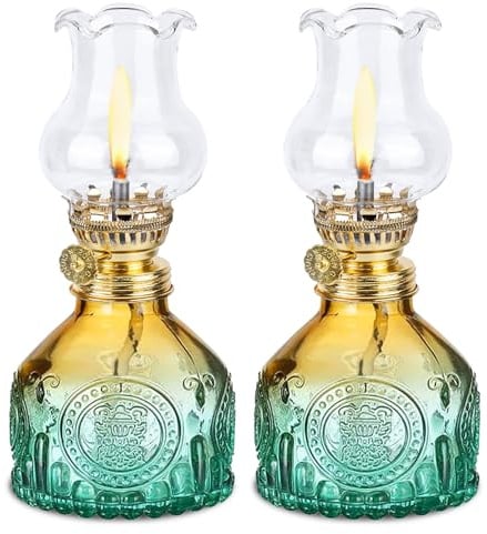 2 Stück Glas Petroleumlampe Für Innenräume, Öllampen Aus Glas, Petrollampe Vintage Petroliumöllampe Klassisches Petroleum Lampen Mit Verstellbarer Flamme, Für Wohnzimmer, Esszimmer, Dekorative