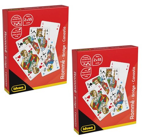 Idena 90376 - Cartes à Jouer pour rami, Canasta et Bridge, 2 Paquets de 2 x 55 Cartes avec Feuille française, Jeu de Cartes pour 2-6 Joueurs à partir de 6 Ans