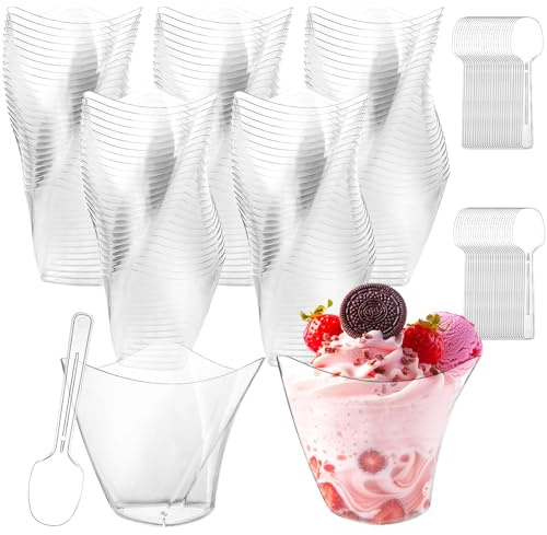 MIVIDE Lot de 100 Verres à Dessert en Plastique, Tasses à Dessert 130 ml, Réutilisables Mini Gobelets à Desserts en Plastique pour Desserts, Mousse, Pudding