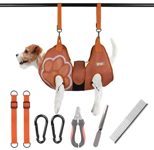 Paws n' Cradle Dog Grooming Hammock Harness for Dogs & Cats - Complete Kit with Adjustable Fittings, Hair Comb, Nail Clipper, Nail File, Hook and Loop Strap, Adjustable Straps & Snap Hooks (XXL)