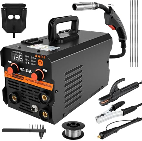 240V 135A Gasless MIG Welder - 3-in-1 MIG/ARC/Lift TIG Inverter Welder with IGBT Synergy | Digital LED Display | Portable Stick Welder + Flux Core Wire & MIG Torch