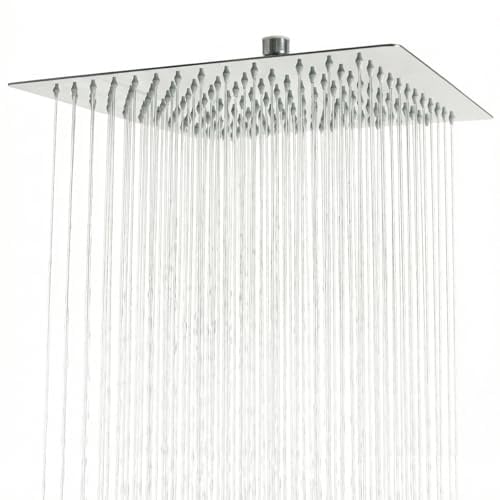 Ribech Soffione Doccia Pioggia Quadrato in Acciaio Inox, Doccia Alta Pressione con Ugelli Silicone Autopulenti, Snodo Sferico Regolabile 360°, Cromo – da Parete o Soffitto