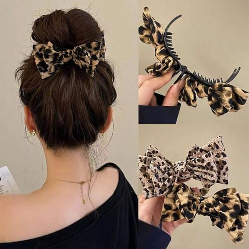Haarklammer Leopardenmuster, 2 Stück Haarklammer, Haarspangen Damen, Haarspange Schleife, Haarklammern Groß, Claw Clips, Haarklammern Set Geeignet für Dickes, Dünnes, Lockiges Und Langes Haar