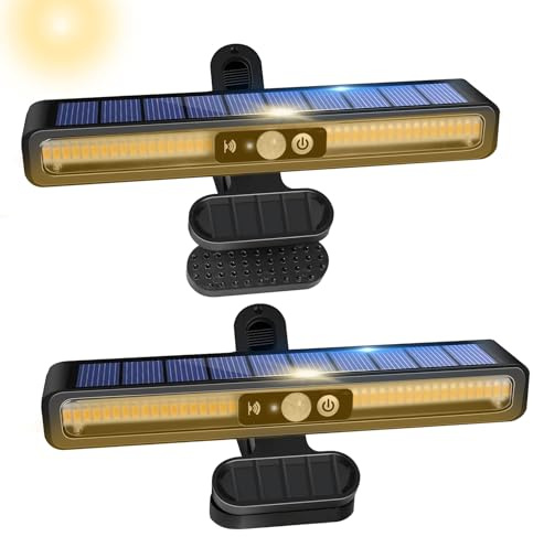 Micacorn Solarlampen für Außen mit Bewegungsmelder, 2 Stück Clip-on Solarleuchte, Solar Klemmleuchte 3 Modi 36 LEDs Wandleuchte IP65 Wasserdichte, für Garten Camping Zäune Stufen - Warmweißes Licht