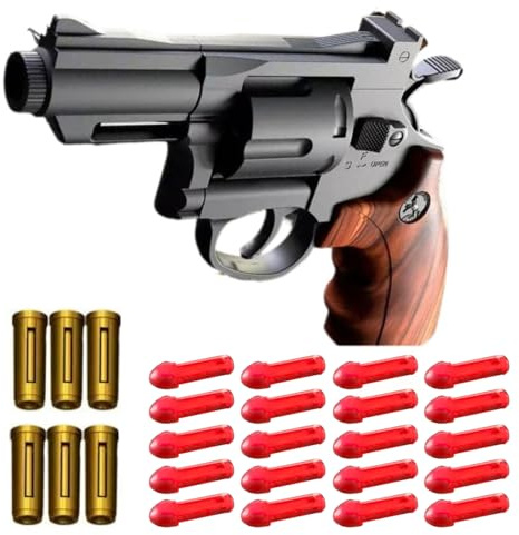 18-teiliges Schaumstoffspielzeug Pistolen Set, Outdoor Kampfspielzeug Revolver mit weichen Projektile und Patronenhülsen, geeignet als Weihnachts, Party oder Geburtstagsgeschenk (Wood Grain)