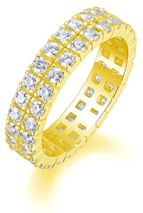 Gualiy Gelbgold Damen Ring, 18K Gold Ring Ewigkeit 2MM Rund Moissanit Damenring Verlobung Gr 52