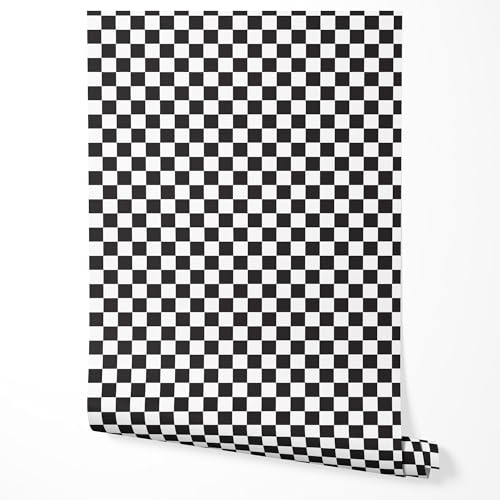 GP TONER Vliestapete Schwarz Weiß Kleinkariert Schachbrett Muster Modern Tapete Wohnzimmer Schlafzimmer Küche Flur Wanddeko UV-beständige Tapete 10m x 0,5m