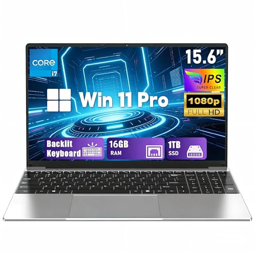 FUNYET Computer Portatile,2026 Portatil da 15,6 pollici, 16 GB di RAM, 1 TB di SSD, Core i7-7600U Laptop PC, IPS FHD 1920 * 1080 Notebook, 6000 mAh,WiFi5,Tastiera retroilluminata, apertura a 180°