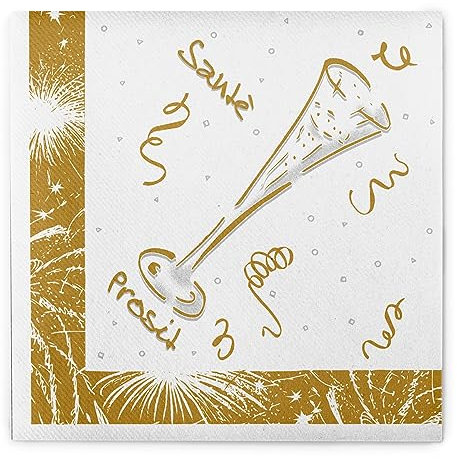Sovie HORECA Serviette Silvester aus Linclass® Airlaid, Silvesterserviette ideal für Silvester-Party Happy New Year, Einwegserviette 40x40cm, 50 Stück