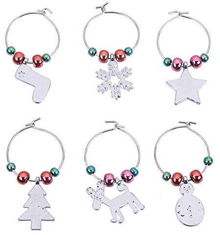 LOKIPA Christmas Wine Glass Charms Rings Marker for Christmas Party Glass Decorations Set of 6