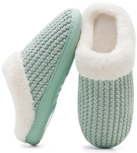 Mabove Hausschuhe Damen Winter Wärme Bequem Plüsch Pantoffeln Indoor Home rutschfeste Kuschelig Weite Leicht Slippers（Grün.HST,40/41 EU）